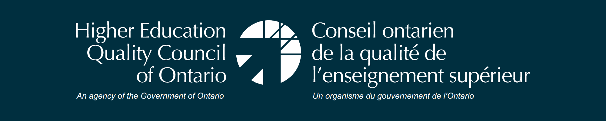 HEQCO's bilingual identity lockup, English and French side by side on deep teal