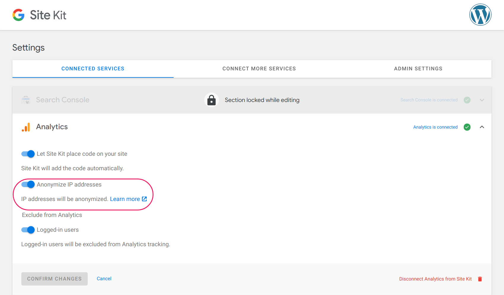 Site Kit de WordPress : anonymiser les adresses IP