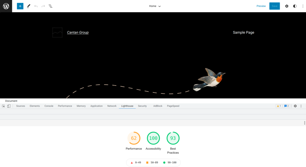 Thème WordPress Twenty Twenty Two : l’éditeur de thèmes avec un pointage d’accessibilité parfait